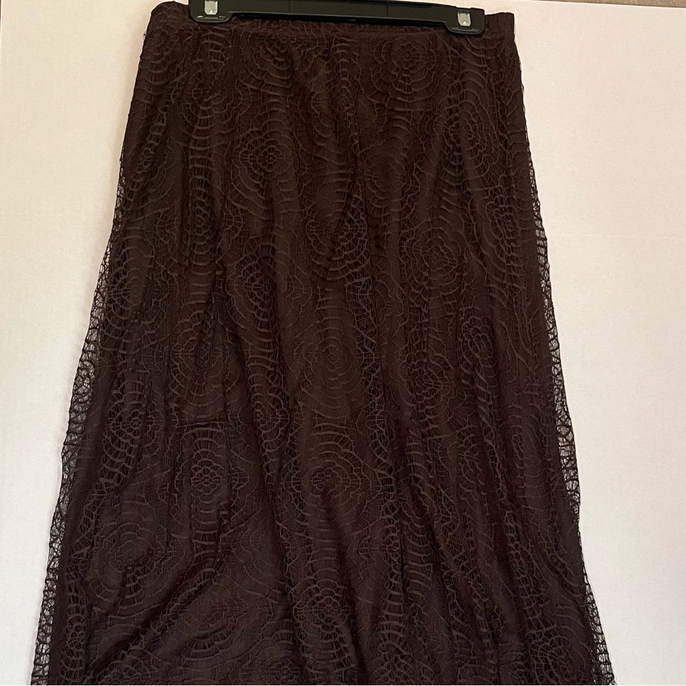 Women’s Brown Lace A-Line Skirt- Size XL Elastic Casual Flowing